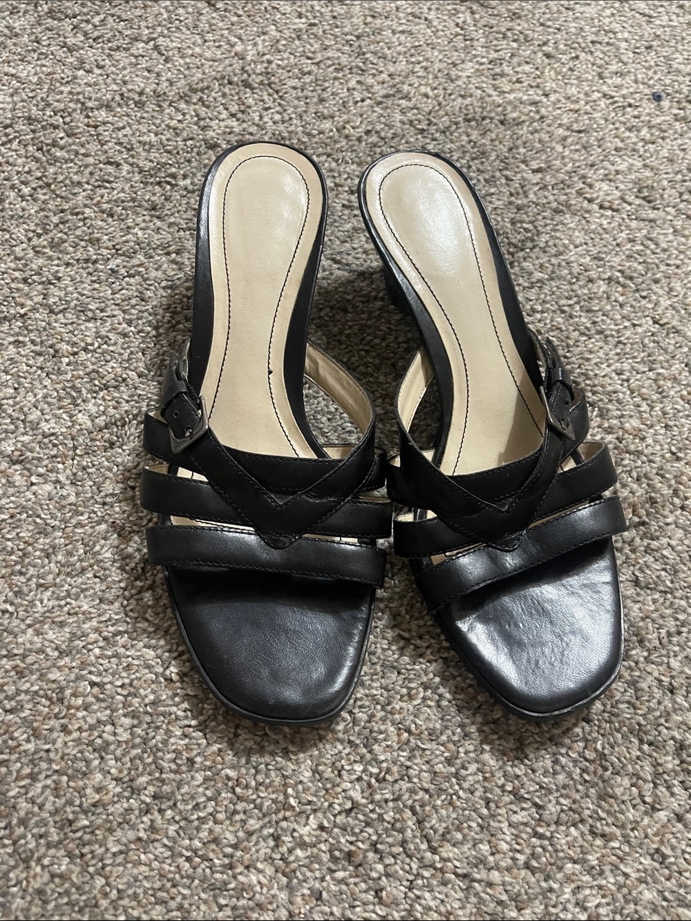 Liz Baker Black Strappy Leather Slide Mules